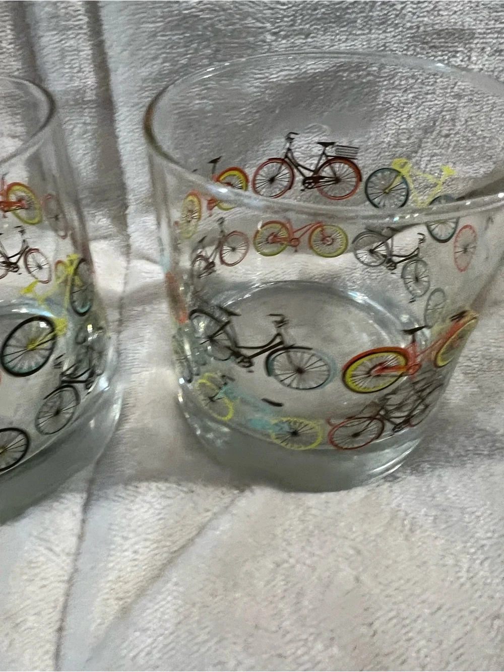 Set of 2 Bicycle Print Rocks Glasses Colorful Bike Lowball Whiskey Tumblers